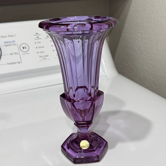 1930's Moser Glass Neodymium Alexandrite Crystal Art Deco Trumpet Vase - Picture 12 of 17